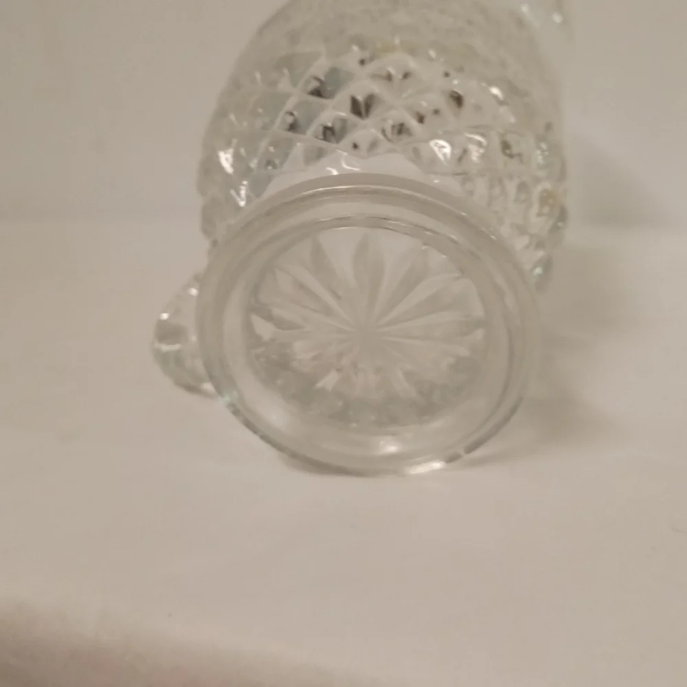 Vintage Glass Pitcher Anchor Hocking  Creamer Crystal Cut Diamond 4